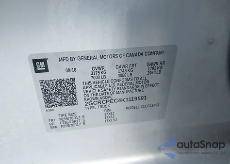 2019 Chevrolet Silverado 1500 Ld Lt z USA, uszkodzony, nr VIN 2GCRCPEC4K1119591